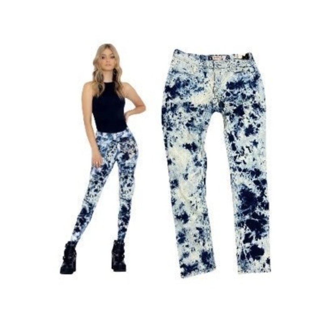 Jeans pants bleach tie dye white blue 30